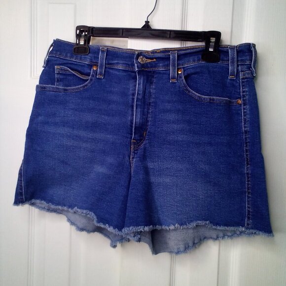 Signature Levi Strauss Shorts Women 14 Heritage High Rise Raw Hem Denim Blue - Picture 2 of 14